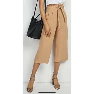 Bishop + Young Women's Camel Regular Paperbag Crop Pants Size Med NWT